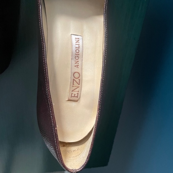 Vintage 90s Enzo Angiolini Textured Leather Square Toe Pumps - Brown - 7 - Picture 2 of 6